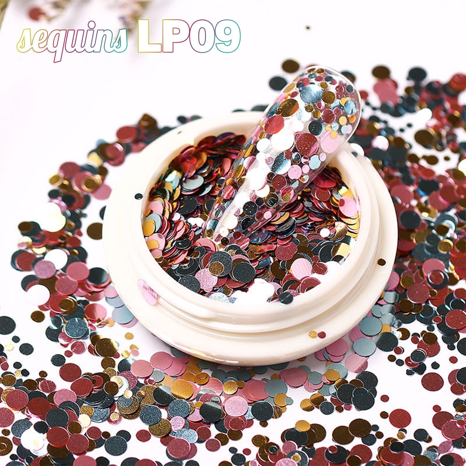 Nail Powder Set Round Sequins Glitter Stickers Holographic Flake Decals Nail Tips for Dip PowderGlue Sky Dip Powder